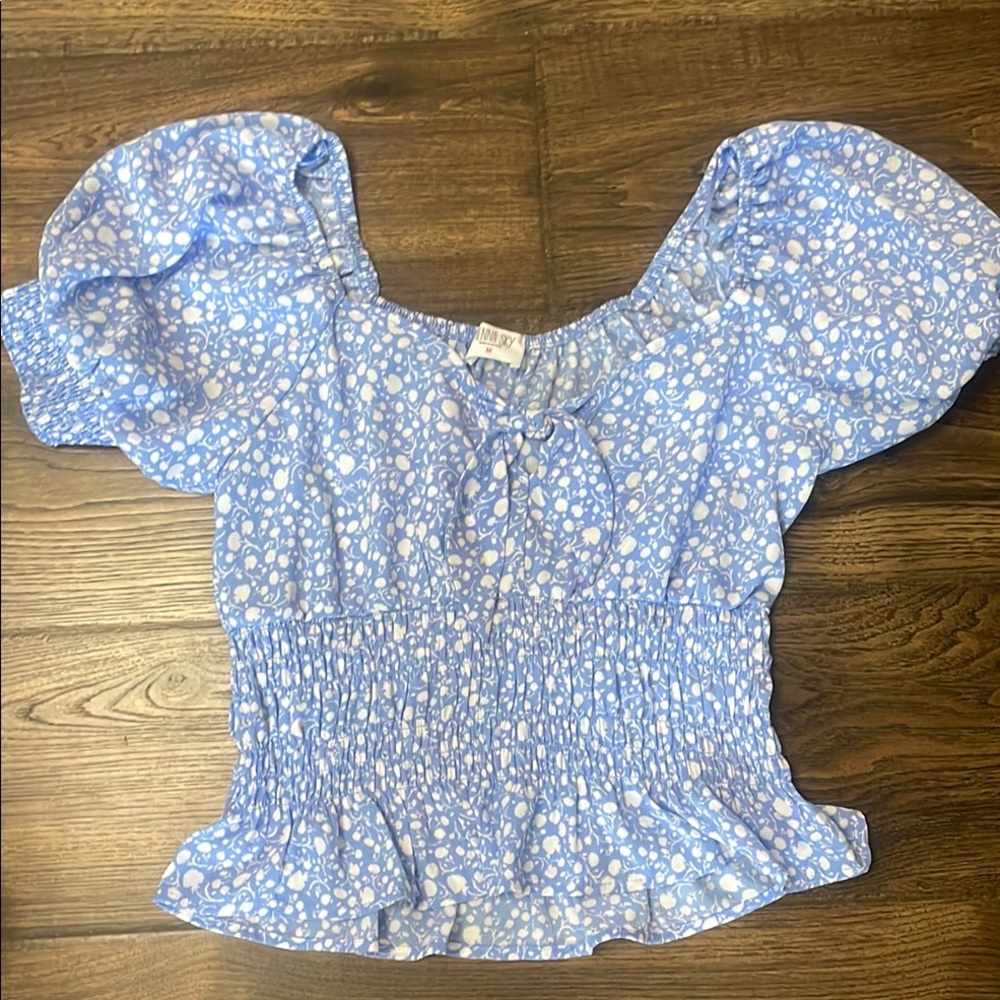 Sienna Sky Blue Floral Women's Top Size Medium NWOT